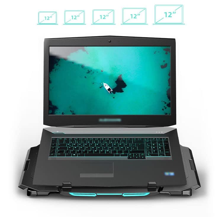Base refrigeradora para laptop de 12" a 17,3", con 2 ventiladores y luces azules, diseño ergonómico ajustable en altura y ángulo (5 posiciones), estructura de hierro, antideslizante miniatura 2