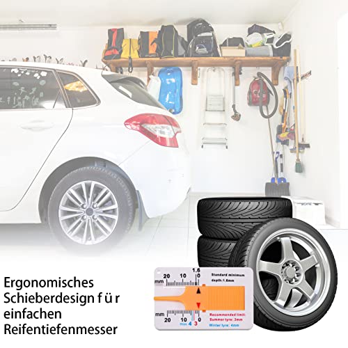 Dacitiery 4 Stücke Reifen Profiltiefenmesser, Kunststoff Reifenprofiltiefenmesser Profiltiefenmesser für Reifen, 0-20mm Profile Depth Gauge Tread Depth Gauge Motorrad Fahrzeug Auto