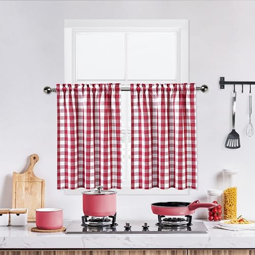 Bapawfish Red White Cafe Kitchen Curtains 45 Inches Length