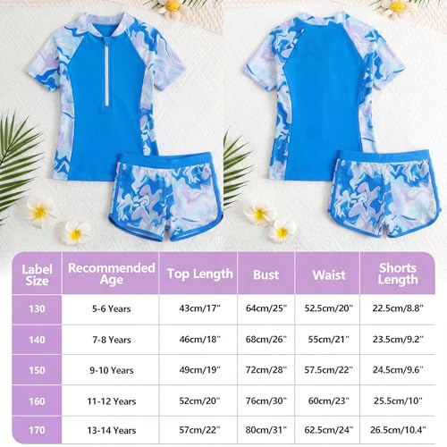 Keyck Maillot de Bain 2 Pièces pour Fille Manches Courtes 13-14 Ans, Bleu – vue 5