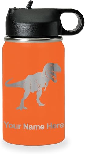 Vista 243 de LaserGram Botella de agua personalizada, dinosaurio tiranosaurio Rex, acero inoxidable de doble pared aislada al vacío con popote superior, regalo