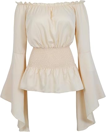 Kranchungel Pirate Shirt for Women Costume Renaissance Peasant Blouse Off Shoulder Trumpet Sleeve Shirt for Themed Events