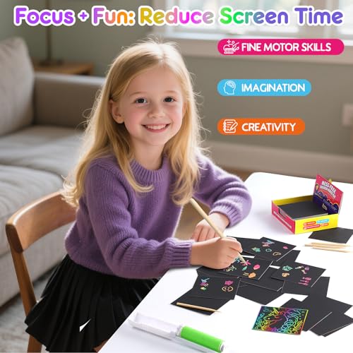JMMICO Rainbow Scratch Paper,100 PCS Scratch Notes with Reusable Cleaner Tool, Crafts for Kids Ages 4-8, Classroom Prizes, Birthday Party Favors for Kids 3-5 — view 3