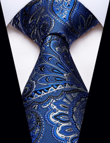 Image of YourTies Royal Blue Tie for Men Silk Paisley Men's Necktie Woven Jacquard Formal Business Party Wedding Designer