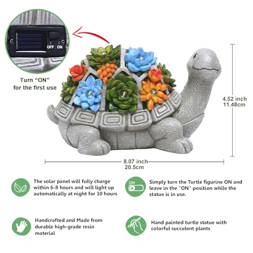 image for Nacome Solar Garden Outdoor Statues Turtle with Succulent and 7 LED Li