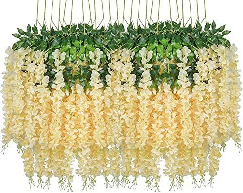 Vanassa 12pcs Artificial Fake Wisteria Vine Garland-GreenDec 3.6Ft/Piece Silk Wisteria Vine Ratta Hanging Flower for Home Garden Wedding Decor (Champagne) (84715978)