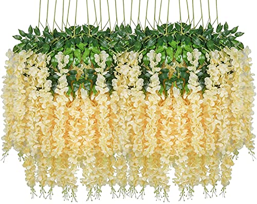 Vanassa 12Pcs Artificial Fake Wisteria Vine Garland-Greendec 3.6Ft/Piece Silk Wisteria Vine Ratta Hanging Flower For Home Garden Wedding Decor (Champagne) (84715978) #TOP3
