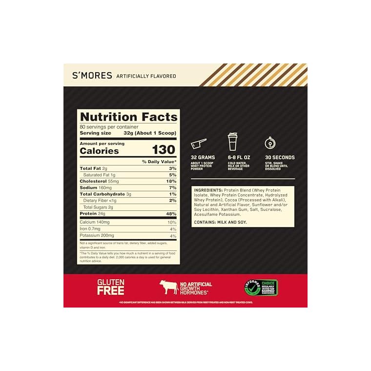 Optimum Nutrition 100% Gold Standard Whey Protein Powder - Protein Powder with a Blend of Hydrolyzed, Isolate & Whey - for Muscle Recovery - S'Mores, 5.64 lb (80 Servings) - Image 3