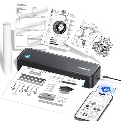 TYPONOS Portable Printers, D820 Wireless Bluetooth Printers Support 2" to 8.5" Width Thermal Paper & 8.5"x11" US Letter Size, Receipt Printers for Home Use Suitable for Phone & PC (Black) 1pack by TYPONOS - Used condition - US$43.45