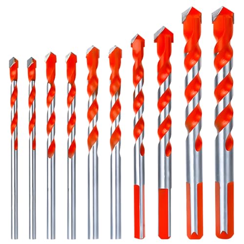 10 PCS Tungsten Carbide Masonry Drill Bit Set for Metal Steel Porcelain Ceramic Tile Concrete Brick Plastic Wood 3-12mm Tipped High Speed Carbide Shockproof Hammer Tile Concrete Drill Bit 1 10 PCS Tungsten Carbide Masonry Drill Bit Set for Metal Steel Porcelain Ceramic Tile Concrete Brick Plastic Wood 3-12mm Tipped High Speed Carbide Shockproof Hammer Tile Concrete Drill Bit