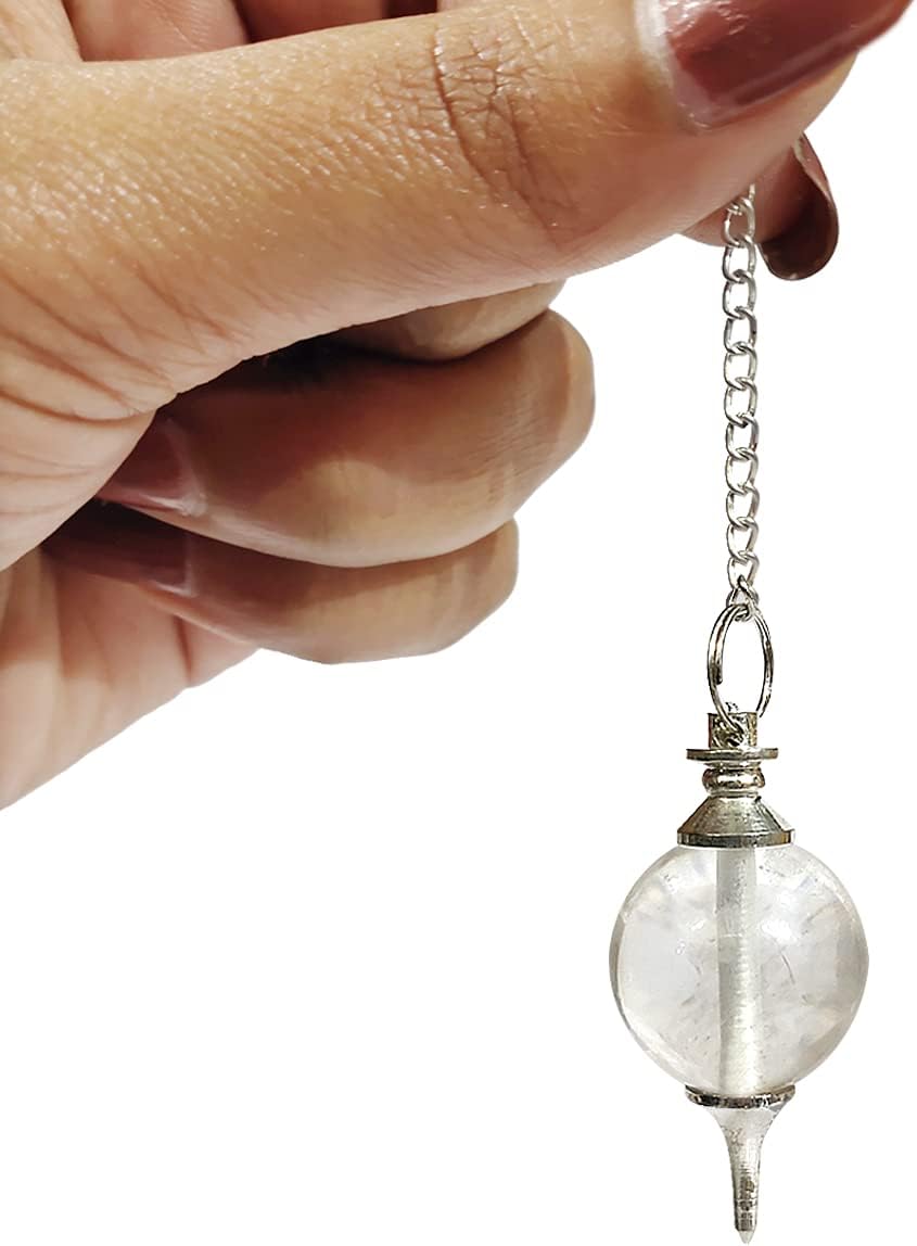 Natural Clear Quartz Dowser Pendulum Crystal Stone Ball Chain Dowser Pendulum Dowsing for Healing Gemstones (Color : Clear)