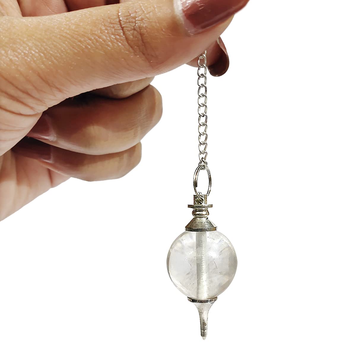Natural Clear Quartz Dowser Pendulum Crystal Stone Ball Chain Dowser Pendulum Dowsing for Healing Gemstones (Color : Clear)