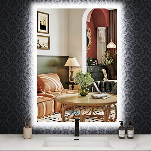 THEKLA Backlit LED Bathroom Mirror, 30x20 Inch, 3 Color Dimmable, Anti-Fog, Wall Mount by THEKLA - Used condition - US$59.92