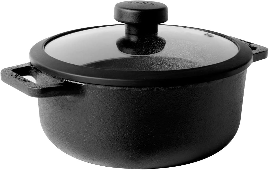 Pre-Seasoned Cast Iron Dutch Oven | Biryani Pot with Induction Bottom | Heavy Bottom Casserole & Stew Pot, 20cm/ 2.8 Litre, Black