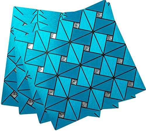 Azulejos de metal de 10 hojas para despegar y pegar, azulejos de mosaico autoadhesivos de vidrio mixto, azulejos de pared de acero inoxidable para cocina y baño, decoración de espejo (azul) Cover
