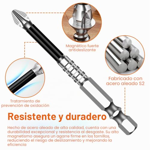 Miniatura 3 de 6 Piezas De Juego De Brocas De Destornillador Antideslizante De Alta Magnetización Con Magnetizador, Puntas De Precisión Resistentes A Golpes Para Taladros Eléctricos Y Atornilladores De Batería
