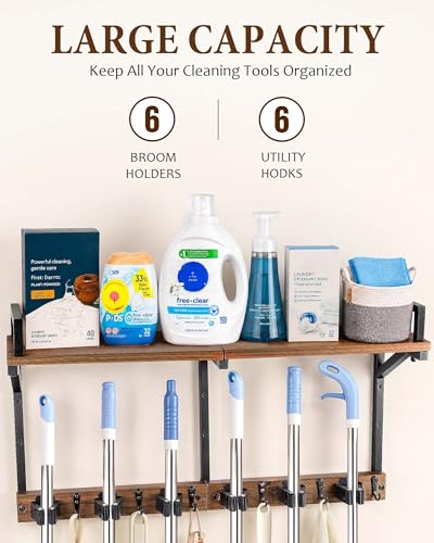 Lorbro-Broom-Holder-Wall-Mount-with-Cleaning-Supplies-Storage-Heavy-Duty-3-in-1-Broom-and-Mop-Organizer-Wall-Hanging-Wooden-Mop-Organizer-Hanger-Storage-Shelves-for-Laundry-Room-Garage
