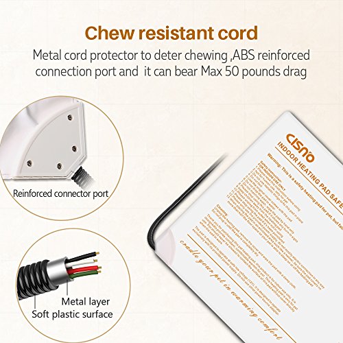 CISNO Pet Heating Pad, Electric Warmer Thermal Heated Mat for Dogs Cats Chew Resistant Cord with 2 Covers, Indoor Use, 15 Watts
