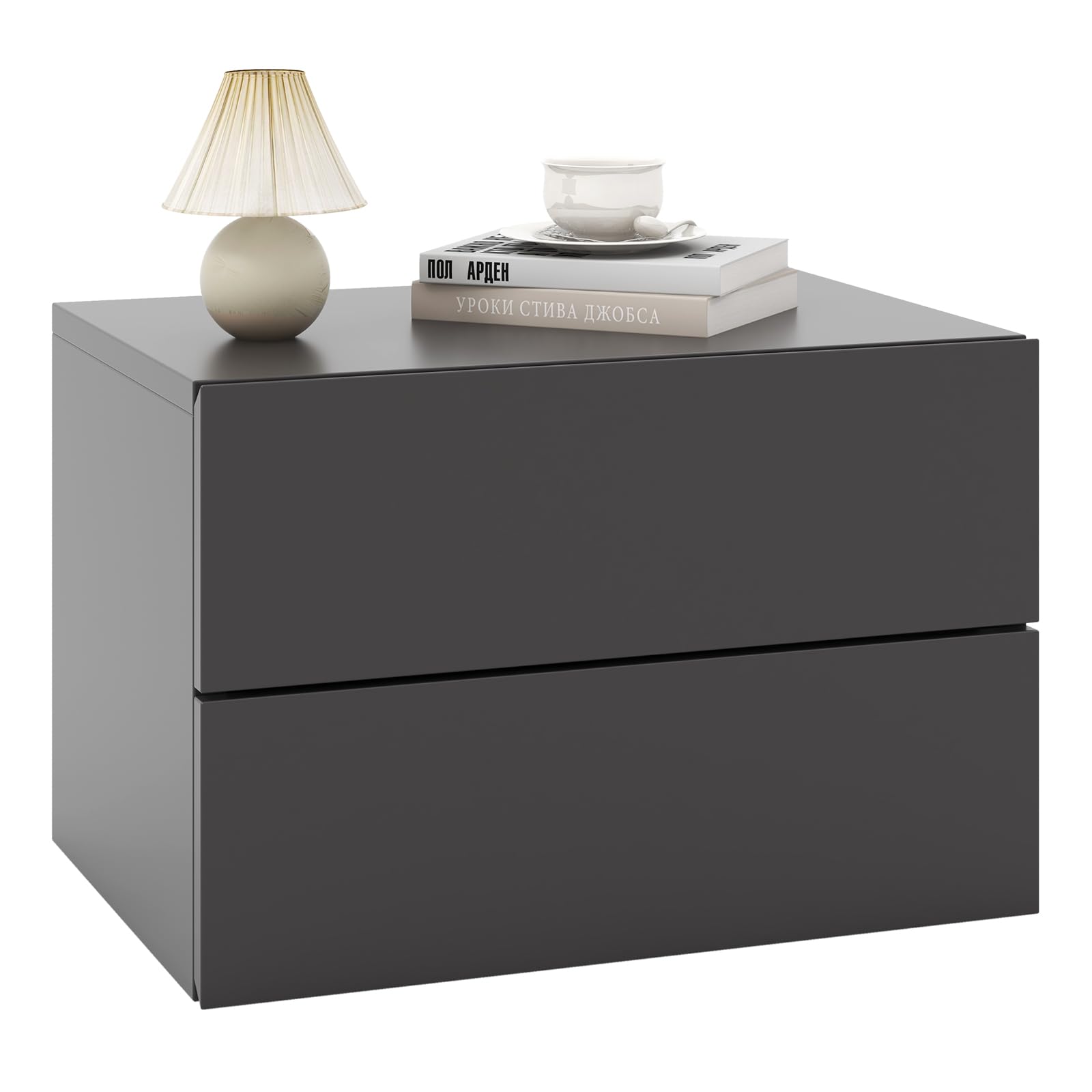 COSTWAY Mesita de Noche Flotante con 2 Cajones, Mesilla de Noche de Pared con Almacenaje, Mesita de Noche Colgantes Dormitorio Salon Sofa, 42 x 30 x 28 cm (Gris)