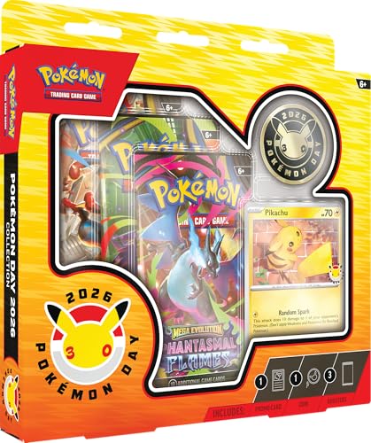 Pokémon TCG: Pokémon Day Kollektion 2026 (1 Folien-Promokarte 1 Münze und 3 Boosterpacks)