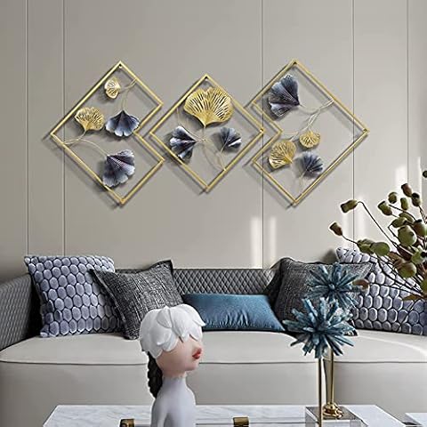 SXXD Metall Wanddeko Wanddekoration 3er-Set, 3D Blätter für Wohnzimmer, Kreativität Dreidimensionale Skulptur Schlafzimmer Badezimmer Küche Büro Cover