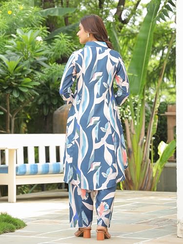Image of LERIYA FASHION Anarkali Kurta-Set for Women - Viscose Rayon Printed Kurta & Straight Pant | 3 /4 Sleeve Trendy Summer Travel Outfit | Festive Indian Traditional Outfit for Functions & Puja | Picnic | Vacation Wear