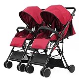 YIHANGG Zwillings-Kinderwagen 2 In 1 Kinderwagen Kinderwagen Kinderwagen Twin Luxus Reversible Kleinkind Kinderwagen Für 0-3 Jahre Alt Außen Jogger Reise Bearing 15kg,Red