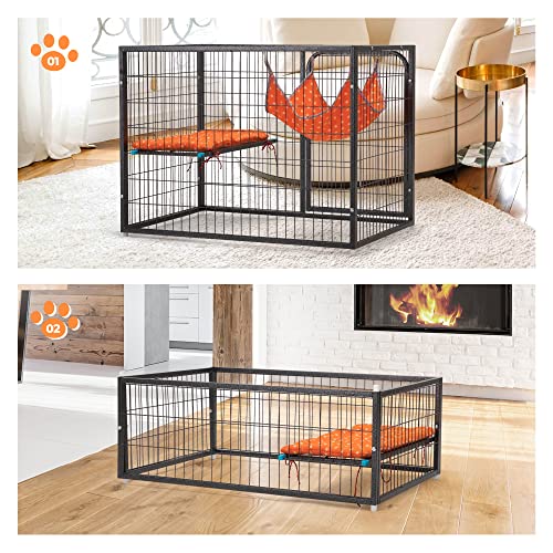 Cat Cages Indoor,4-Tier Ferret Cage, Large Wire Crates with Hammock, Cat Enclosure with 2 Ladders, Cat Kennel with Wheels for Kitten, Guinea Pig, Rabbit, Chinchilla, Black
