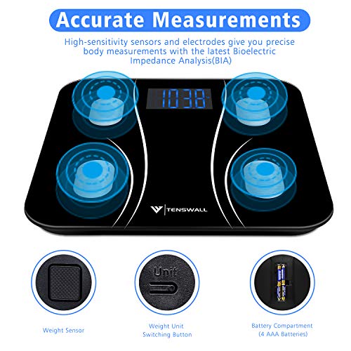 Body Weight Scale, Digital Bathroom Scale Body Composition Monitor Health Analyzer with Smartphone App for Body Weight, Body Fat, Water, BMI, BMR, Muscle Mass 396 lbs