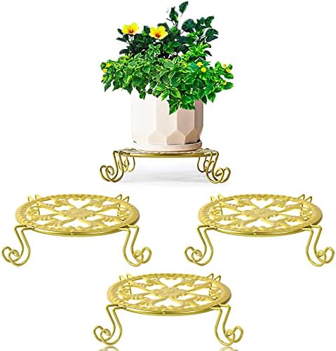 Allboss 3 Pack Metal Plant Stands for Flower Pot, Modern Simple Small Plant Stand Indoor Outdoor, Round Supports Display Rack Flower Pot Stand for Home Decoration (Gold)