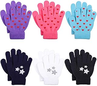 Cooraby 6 Pairs Kids Warm Magic Gloves Winter Stretchy Knit Gloves for Boys Girls
