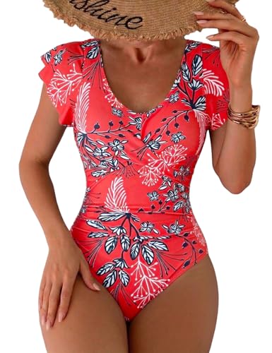 Maillot de bain une pièce à armatures Hilor rouge motif floral taille 16