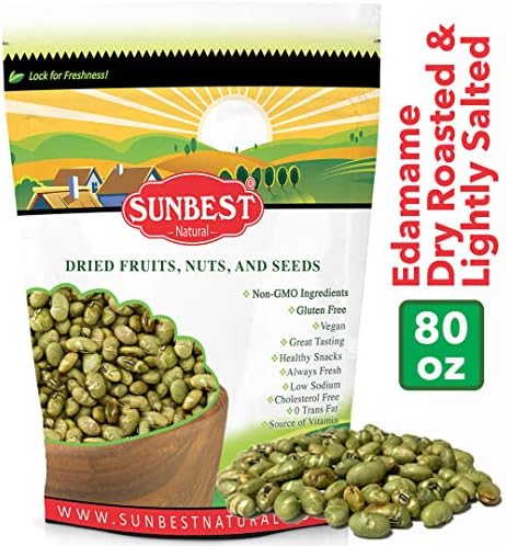 Sunbest Natural Edamame, Roasted, Lightly Salted, Non-GMO, Gluten Free, Vegan, 5 Lbs.