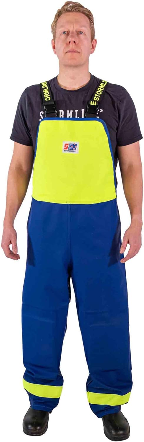 Stormline Crew 640 Commercial Rain Gear Bib Pants – Heavy Duty 650gsm PVC, Knee Pads, Commercial Fishing Gear – Blue/Neon