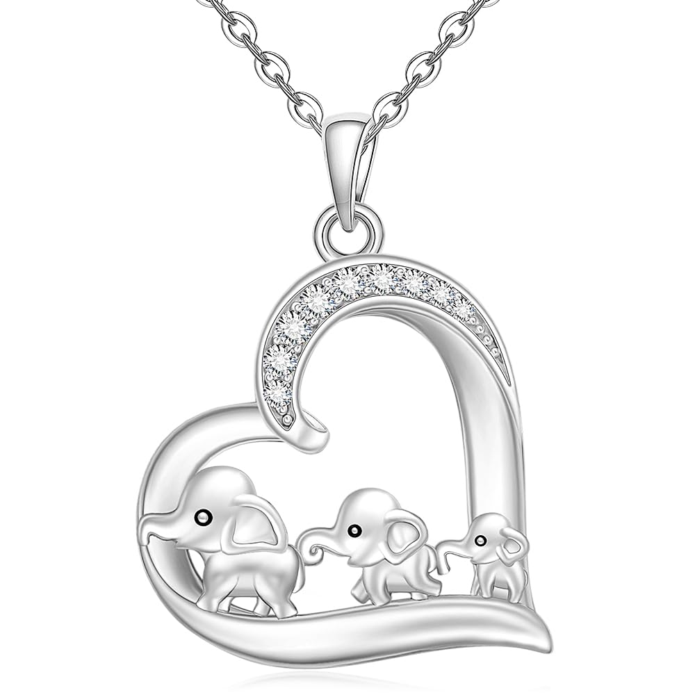 Jewlikee Elephant Necklace Heart Elephant Necklaces for Women Pendant Mothers Day Necklace Sterling Silver Pendant Adjustable Grandma New Mom Gifts