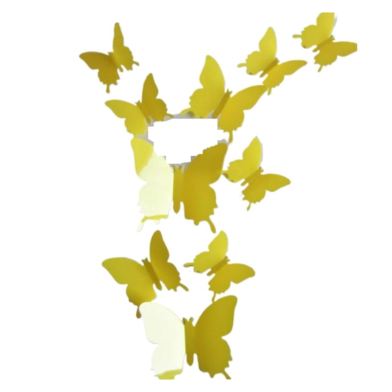 12pcs PVC 3D Butterfly Mirror Wall Stickers Cute Butterflies Smooth Bright Surface Art Decals Home Decoration(Yellow)