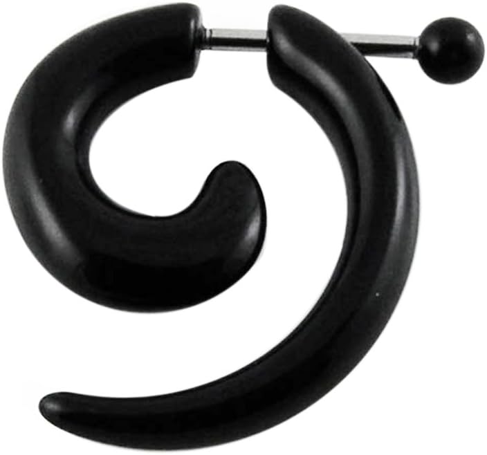 Fake Ear Plugs Solid Black UV Spiral with 16 Gauge 316L Surgical Steel Barbell Sold by Piece
