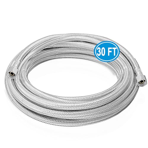 Refrigerator water line - 25 FT Premium Stainless Steel Braided Ice Maker Water Hose,Food grade PEX Inner Tube Fridge Water Line with 1/4" Fittings for Refrigerator Ice Maker