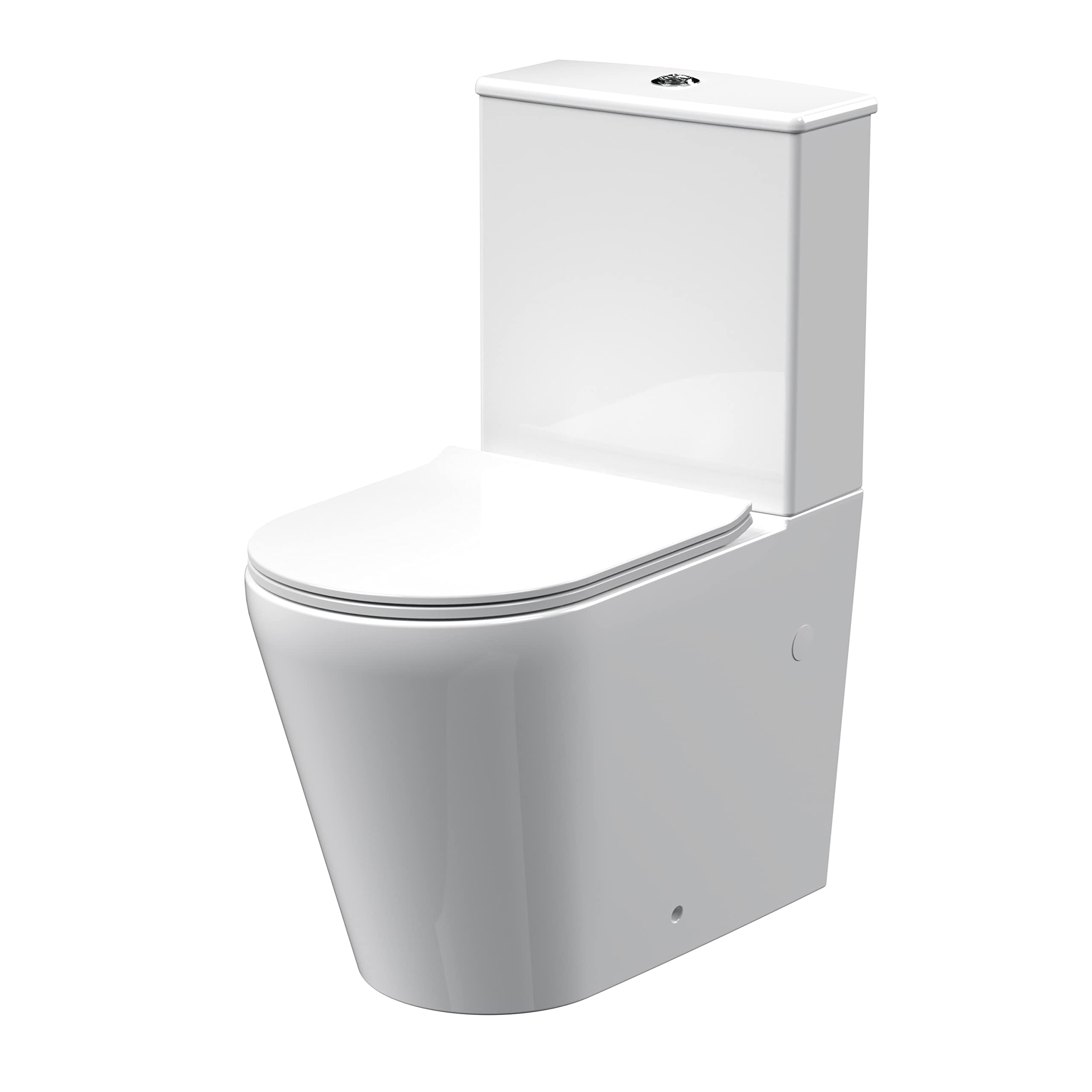 Nuie White Ncg650 Freya | Modern Bathroom Flush To Wall Compact Round Rimless Toilet Pan, Cistern And Soft Close Sandwich Set Included, 375Mm,