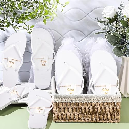 Image of 24 Pairs Flip Flops Bulk for Wedding Party Guest Sandals Hotel Guest Spa Slippers with Size Card Sign and Drawstring Bag