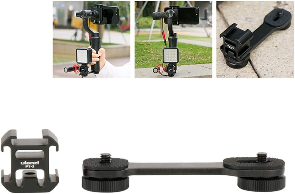 ULANZU PT-3 Triple Cold Shoe Plate Adapter to Mount Microphone/Video Light Extension Bracket Compatible with DJI Osmo Pocket Zhiyun Smooth 4 Gimbals Accessories
