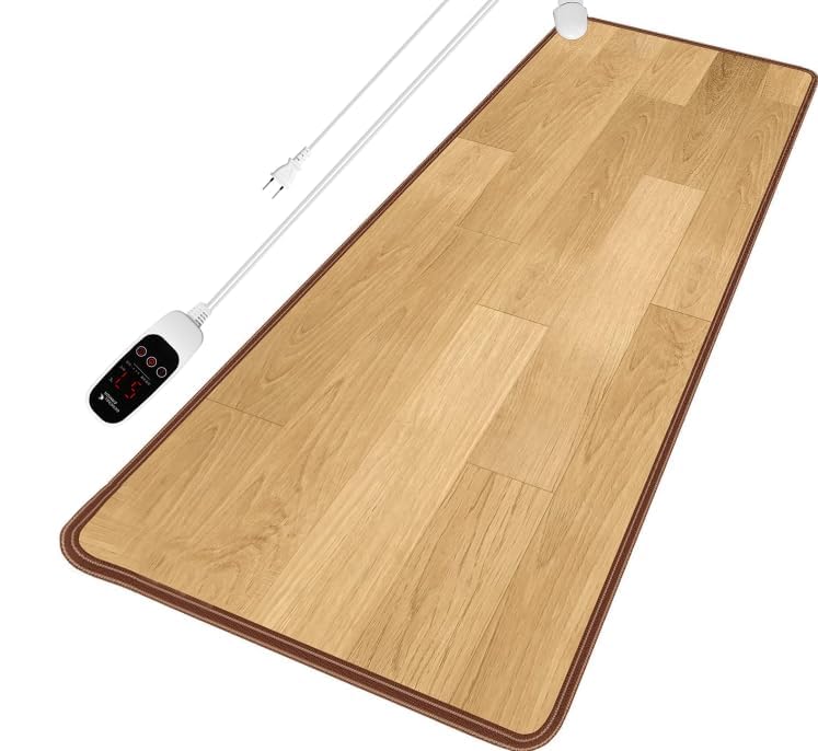 ホットカーペット 防水マット 55×150cm 温度調整5段階 足元ヒーター キッチン用省エネ 電気カーペット 暖房 寒さ対策 タイマー機能付き 木目調 電源コード：右上 (かいぜんばん)