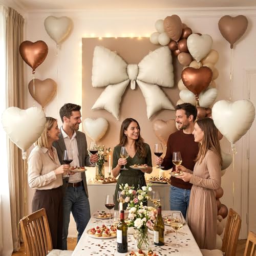 Image of 12 Pcs 18 Inch Heart Balloons and 38 Inch Bow Balloons, Large Foil Bow Heart Balloon Bow Party Decorations for Birthday Baby Shower Valentines Wedding Party