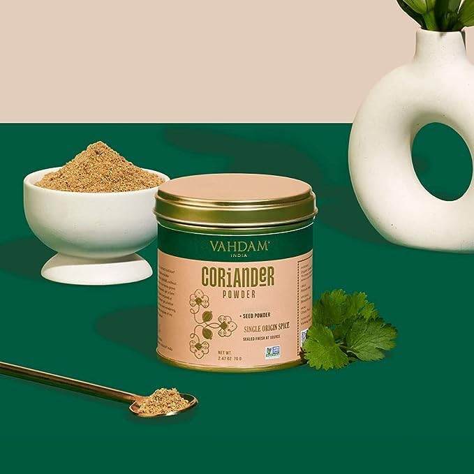 Image of VAHDAM, Coriander Powder (2.47oz /70g) Gluten-Free, Non GMO, 100% Raw Coriander Powder, Non-GMO, Gluten-Free | Raw Ground Coriander Spice for Cooking | Direct from Source