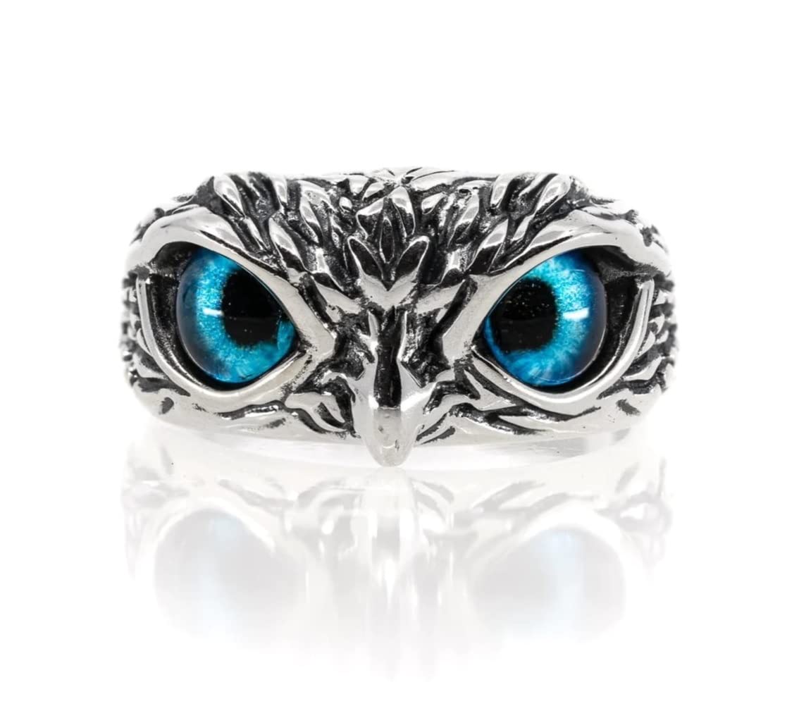 Silver Color Funky Stylish Trending Stainless Steel Adjustable/Openable Creative Crystal Glasses Blue Demon Eyes Owl/Ullu Bird Face Design Thumb Finger Ring For Good Luck And Wisdom-image-22