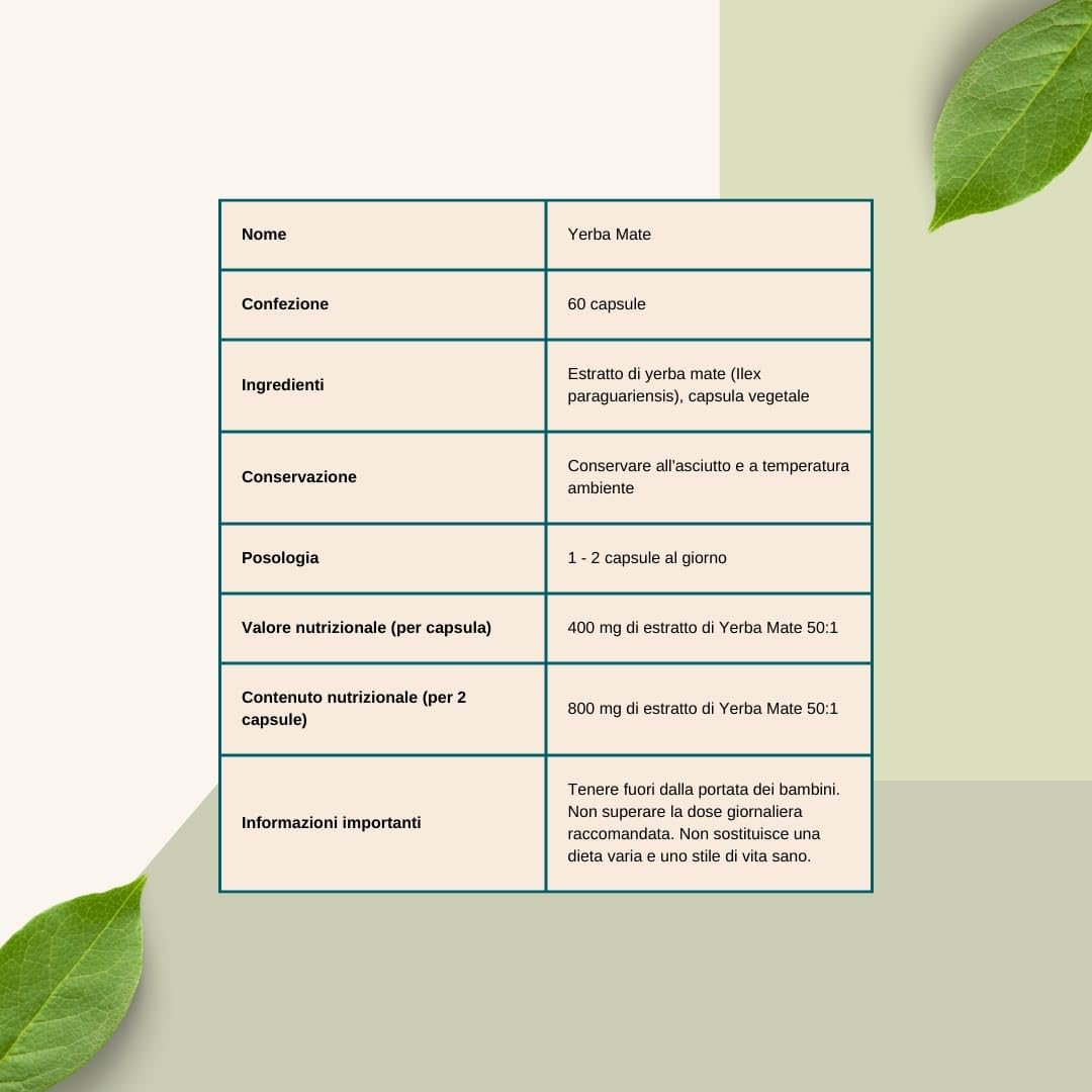 Yerba Mate 400mg * 60 capsule - Estratto di Yerba Mate Altamente Concentrato: 50:1