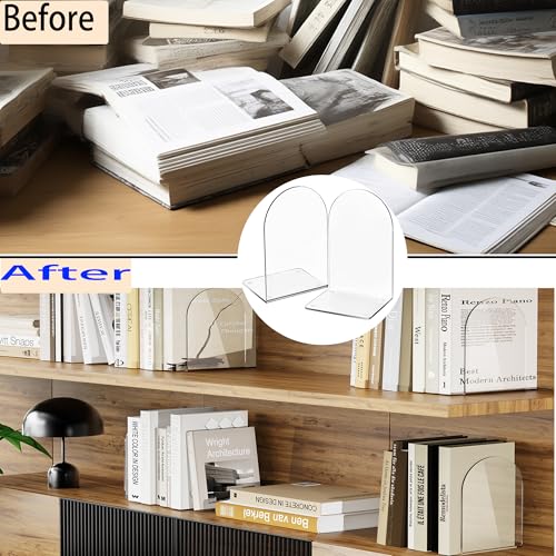 Image of Acrylic Book Ends 12 Pcs, Clear Bookends, Bookend Organizer for Shelves | Transparent Book Stoppers, Decorative Book Holder Stand for Heavy Books, CD, Book Shelves, File, Video Games