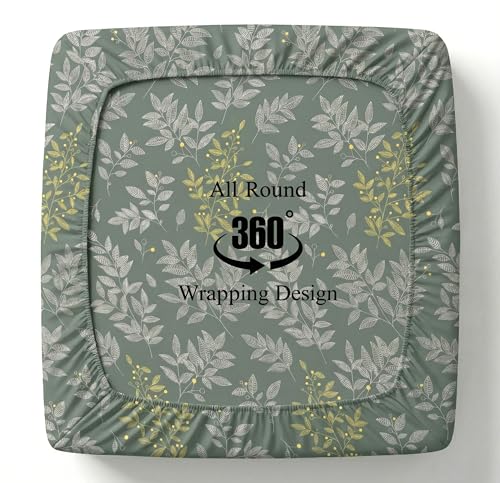 Image of BSB HOME 240 TC Cotton Fitted Double Bedsheet with 2 Pillow Covers, Elastic Bed Sheet, Soft Breathable Skin-Friendly Fabric, All Season Comfort - 72 x 72 + 8 Inches (Sage Green)