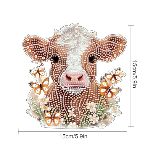 Image of AiYuanzsh Cow Diamond Art Kits for Adults Hanging Pendant, Animal Diamond Painting Hanging Sign, DIY Special Shaped Crystal Diamond Art Ornament for Home Decor Gift