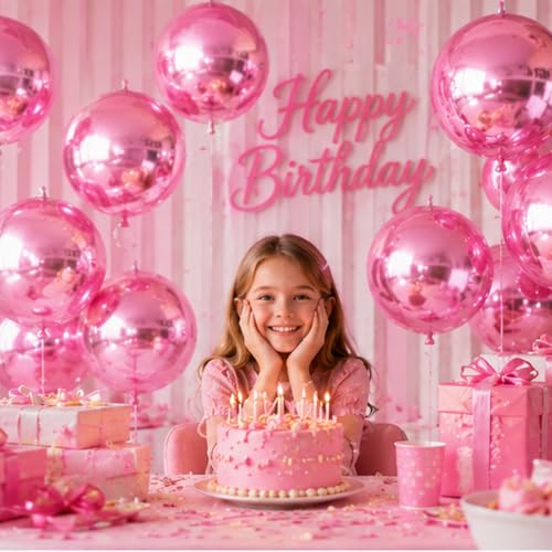 Image of 14 Pcs Pink Round Foil Balloons Light Baby Pink Metallic 4D Balloons